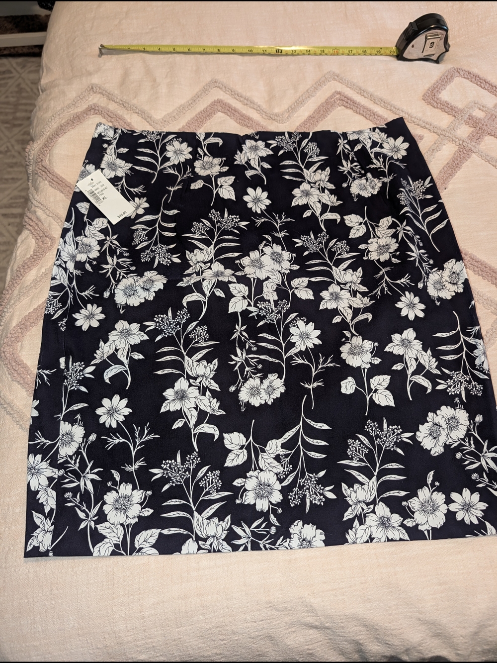 Classic Navy & White Floral A-Line Skirt